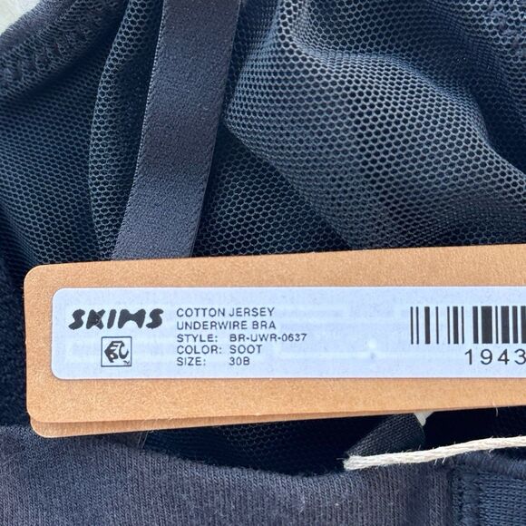 Skims Cotton Jersey T-shirt Bra Soot Size 30B - Picture 7 of 7